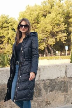 Black Longline Padded Coat With Hood -MIDI Clothing Shop fbca08db5b8e3f160ceed9a2c4acf77ef14bfd46