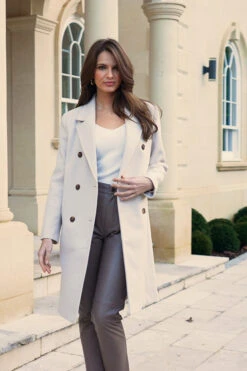 Ecru Double Breasted Coat -MIDI Clothing Shop ffe906dbf68c9a4ce2ff5f3e7b018204e273af40