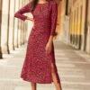 Red & Black Animal Print Keyhole Detail Midi Jersey Dress -MIDI Clothing Shop rt 02 s22dj034 018