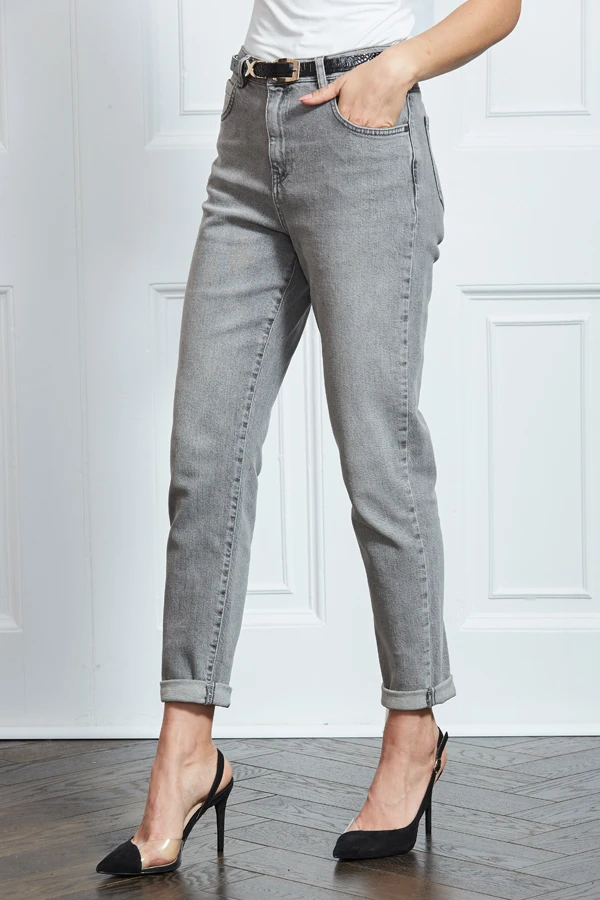 Mid Grey Slim Leg Mom Jeans 5 Mid Grey Slim Leg Mom Jeans - Image 3