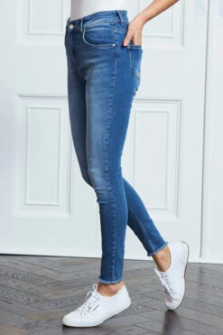 Mid Blue Raw Hem Perfect Skinny Jeans -MIDI Clothing Shop s28 ss19or01rd s21bd011 096