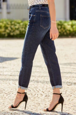 Dark Indigo Slim Leg Mom Jeans -MIDI Clothing Shop s44 bd004io s21tw137 123