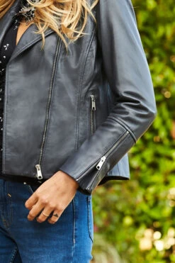 Charcoal Grey Leather Biker Jacket -MIDI Clothing Shop sa18or15gy0015 4