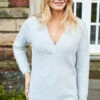 Grey Super Soft V Neck Ribbed Jumper