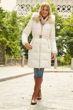 Cream Faux Fur Trim Luxe Longline Padded Coat