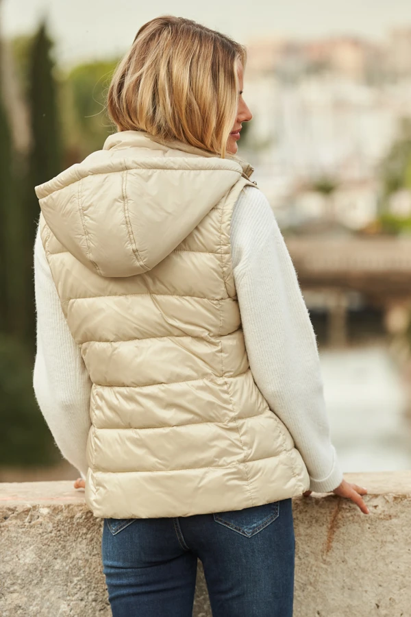 Stone Hooded Padded Gilet With Zip Pockets 5 Stone Hooded Padded Gilet With Zip Pockets - Image 3