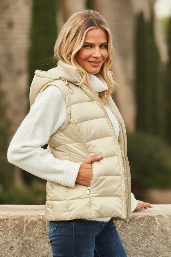 Stone Hooded Padded Gilet With Zip Pockets 4 Stone Hooded Padded Gilet With Zip Pockets - Image 2