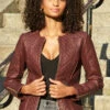 Burgundy Quilted Leather Collarless Jacket -MIDI Clothing Shop web 13 a21ol005 a20bd002gy 084