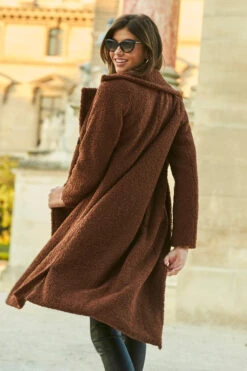 Chocolate Brown Super Cosy Longline Borg Coat -MIDI Clothing Shop web 1 a21ow001bn a20bd020bk 122