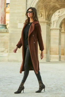 Chocolate Brown Super Cosy Longline Borg Coat -MIDI Clothing Shop web 1 a21ow001bn a20bd020bk 139