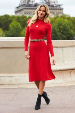 Red Fit & Flare Knitted Midi Dress -MIDI Clothing Shop web 210910 sosandarday5paris62254 2