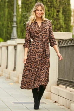 Leopard Print Midi Shirt Dress With Belt -MIDI Clothing Shop web 28 a21dw038 000093 1