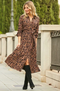 Leopard Print Midi Shirt Dress With Belt -MIDI Clothing Shop web 28 a21dw038 000107 1
