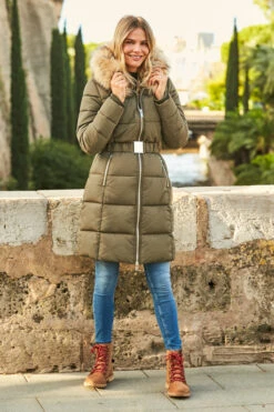 Khaki Faux Fur Trim Luxe Longline Padded Coat -MIDI Clothing Shop web 38 s20ow009gn 088 1
