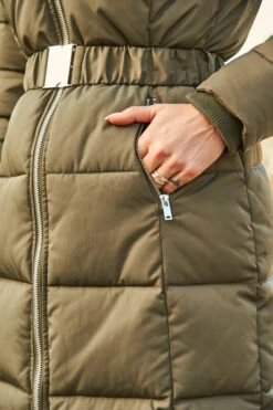 Khaki Faux Fur Trim Luxe Longline Padded Coat -MIDI Clothing Shop web 38 s20ow009gn 177