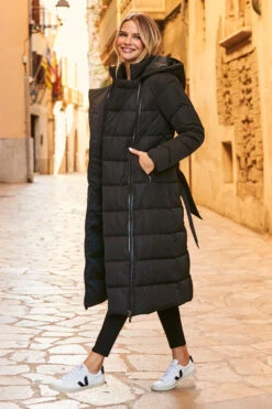 Black Longline Padded Coat With Removable Hood -MIDI Clothing Shop web 60 a21ow011 038