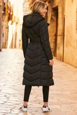 Black Longline Padded Coat With Removable Hood -MIDI Clothing Shop web 60 a21ow011 095