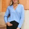 Powder Blue Super Soft V Neck Ribbed Jumper