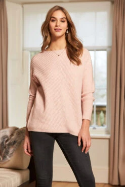 Blush Pink Super Soft Chevron Detail Jumper -MIDI Clothing Shop web s24 s21tk105pk 018