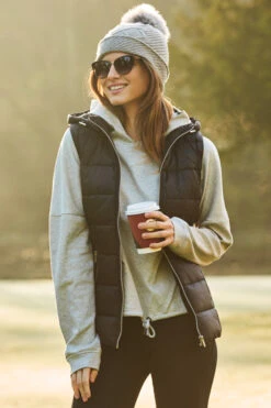 Black Padded Gilet With Zip Pockets & Hood -MIDI Clothing Shop web s33 a20ow005 108