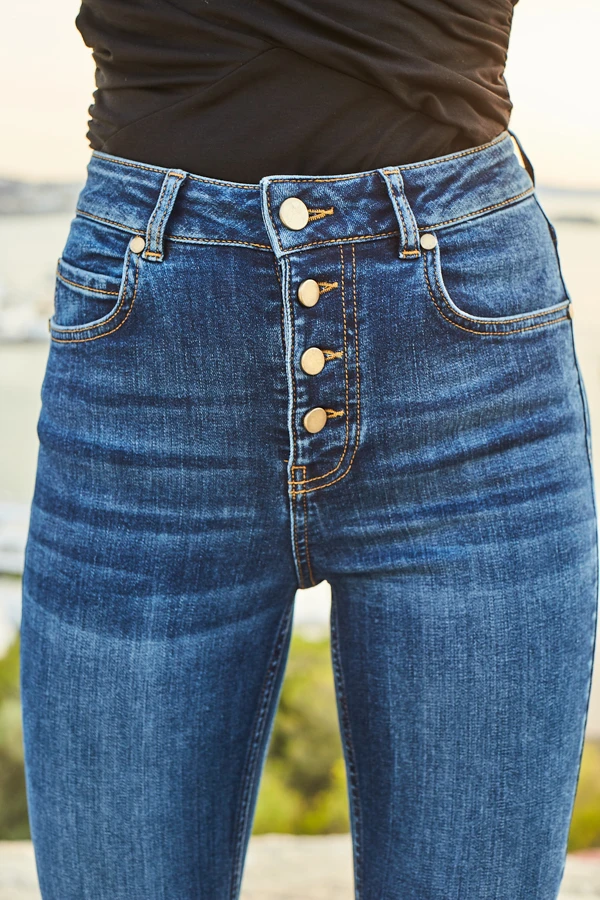 Indigo Blue Button Front Skinny Jeans 9 Indigo Blue Button Front Skinny Jeans - Image 7