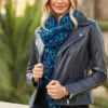 Navy Blue Leather Biker Jacket -MIDI Clothing Shop web scarves 040 1