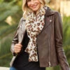 Chocolate Brown Leather Biker Jacket -MIDI Clothing Shop web scarves 042 1