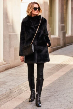 Black Premium Faux Fur Coat With Pockets -MIDI Clothing Shop web 0063 sosandar november 20190580 1