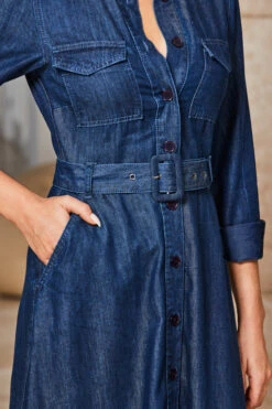 Indigo Blue Denim Fit & Flare Midi Shirt Dress -MIDI Clothing Shop web 02 s23dd003io005w 089