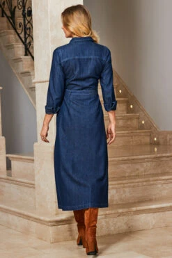 Indigo Blue Denim Fit & Flare Midi Shirt Dress -MIDI Clothing Shop web 02 s23dd003io005w 096