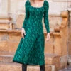 Green Animal Print Square Neck Jersey Midi Dress