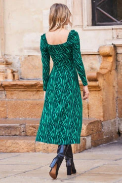 Green Animal Print Square Neck Jersey Midi Dress -MIDI Clothing Shop web 03 s1dj106gran01 108
