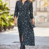 Black & Blue Ditsy Floral Print Midi Shirt Dress -MIDI Clothing Shop web 06 s22dw089blfl 040