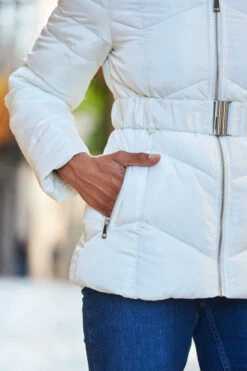 Cream Faux Fur Trim Padded Coat With Belt -MIDI Clothing Shop web 108 a22ow002nl0001 a22tk535be0027 335