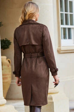 Chocolate Faux Suede Belted Trench Coat -MIDI Clothing Shop web 10 a23tk654nl0006 a20bp009pt0004 s23op007pt0004 281
