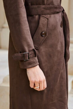 Chocolate Faux Suede Belted Trench Coat -MIDI Clothing Shop web 10 a23tk654nl0006 a20bp009pt0004 s23op007pt0004 293