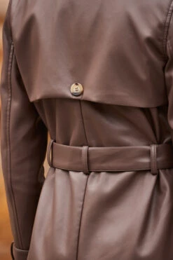 Mocha Brown Faux Leather Belted Trench Coat -MIDI Clothing Shop web 10 aop007be0040 a19tk090bk0001 360