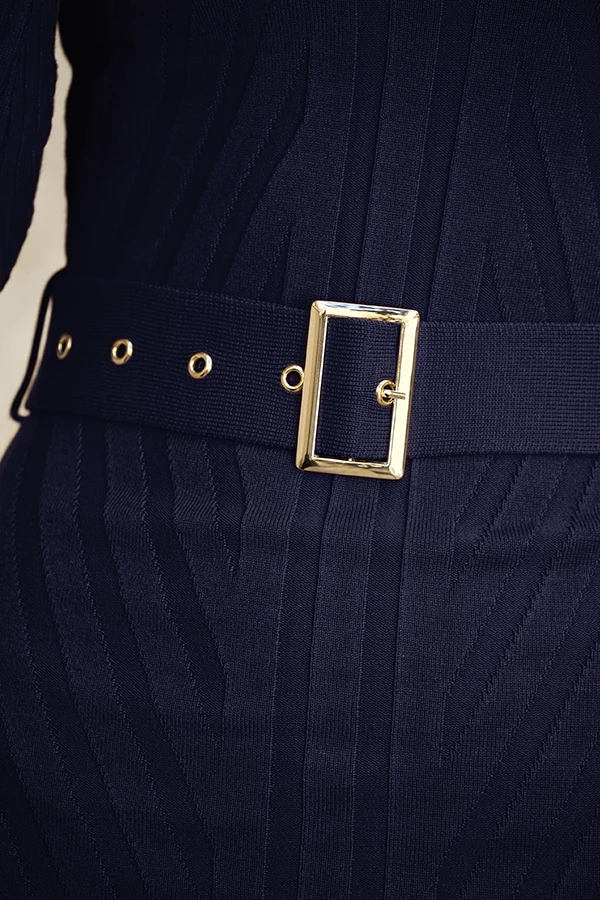 Navy Blue Belted Knitted Midi Dress 8 Navy Blue Belted Knitted Midi Dress - Image 6