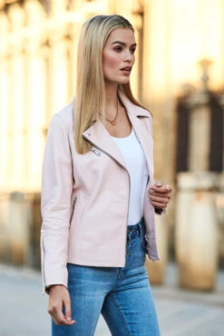 Soft Pink Leather Biker Jacket -MIDI Clothing Shop web 115 s21tj211we0001 sa17or01pk0020 086