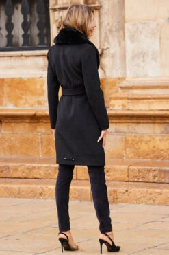 Black Wool Mix Faux Fur Collar Coat -MIDI Clothing Shop web 11 aow014bk0001 atw056gn003 a0bd008bk0001 56