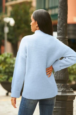 Pale Blue High Neck Folded Cuff Jumper -MIDI Clothing Shop web 12 a19ol004pt0004 246 rt3