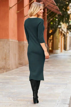 Dark Green Knitted Scoop Neck Midi Dress -MIDI Clothing Shop web 14 a21dk501 a21tk500 a21fw045pt 039 green rt