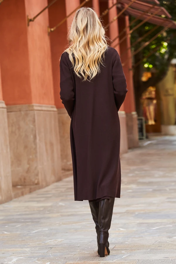 Chocolate Brown Longline Button Front Cardigan 6 Chocolate Brown Longline Button Front Cardigan - Image 4