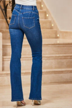 Indigo Blue Sculpting Kick Flare Jeans -MIDI Clothing Shop web 15 s23ow037be0003 217