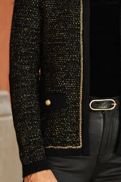 Black & Gold Metallic Knit Cardigan With Luxe Chain Detail -MIDI Clothing Shop web 16 atk631bk0001 119 crop