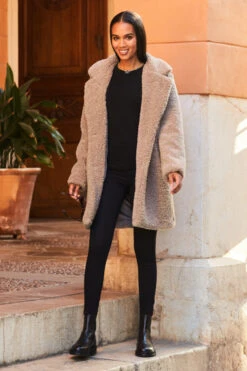 Taupe Super Cosy Borg Coat -MIDI Clothing Shop web 19 a22ow005bn0003 007 1 1