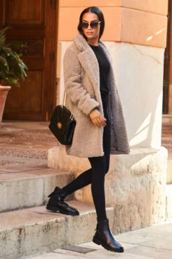 Taupe Super Cosy Borg Coat -MIDI Clothing Shop web 19 a22ow005bn0003 059 2