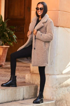 Taupe Super Cosy Borg Coat -MIDI Clothing Shop web 19 a22ow005bn0003 183 1 1