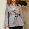 Taupe Luxe Leather Belted Blazer