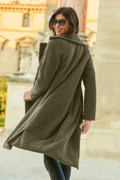 Khaki Green Super Cosy Longline Borg Coat -MIDI Clothing Shop web 1 a21ow001bn a20bd020bk 122 khaki green rt
